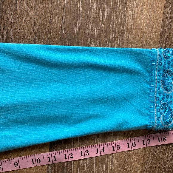 Quacker Factory Aqua XL Pullover Sequence Top - Picture 10 of 10